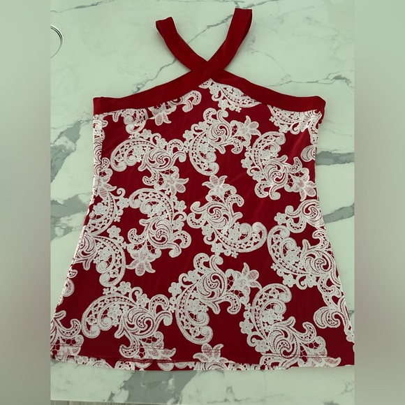 INC International Concepts Red & White Cross Front Top Size Small - Picture 2 of 3